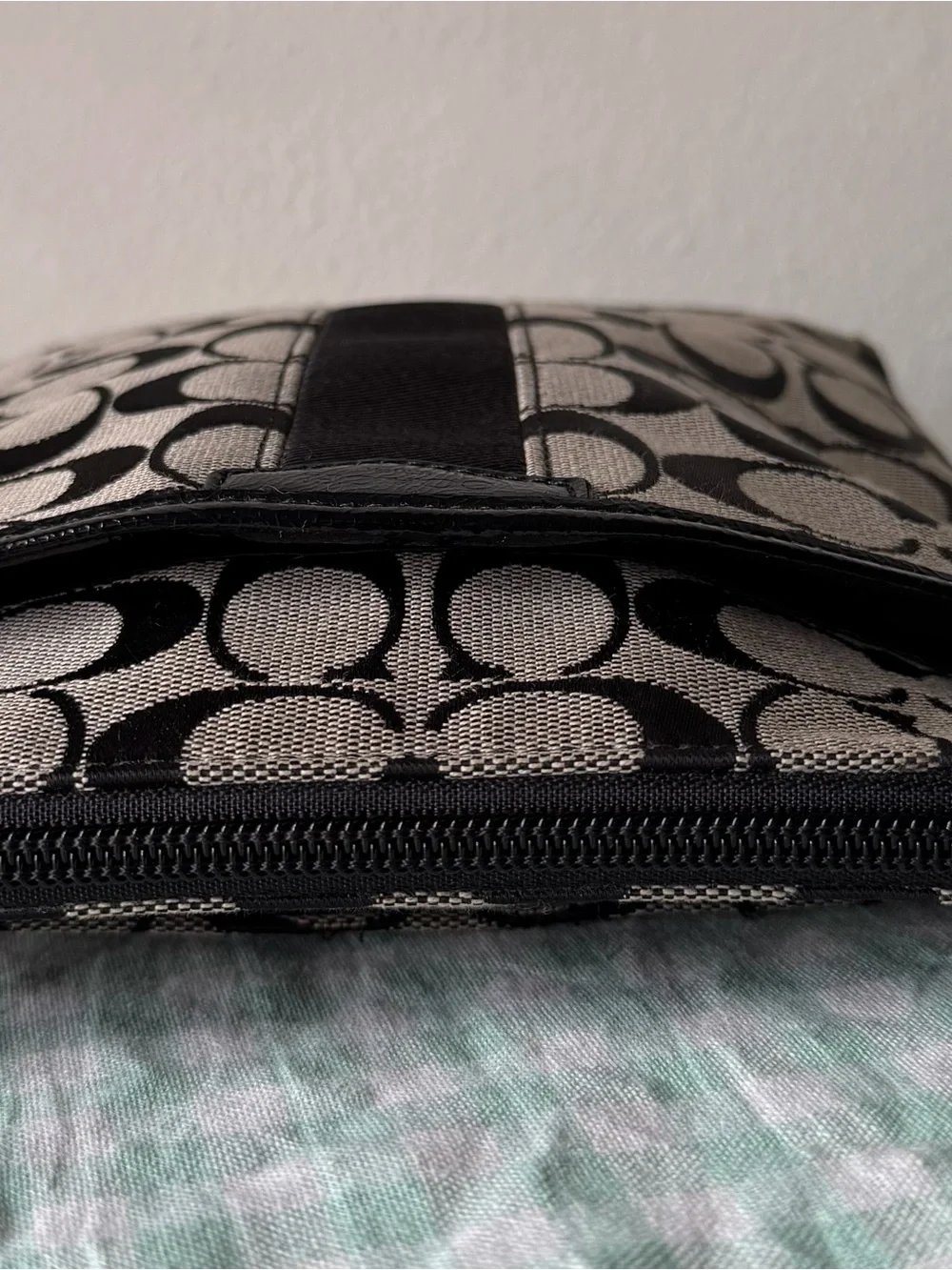 Coach Signature Stripe Black and Gray Monogram Crossbody Bag
